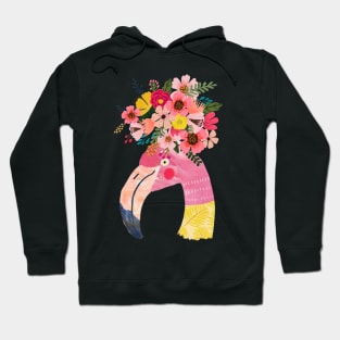 Cute Flamingo in pink and yellow with flowers on head Hoodie